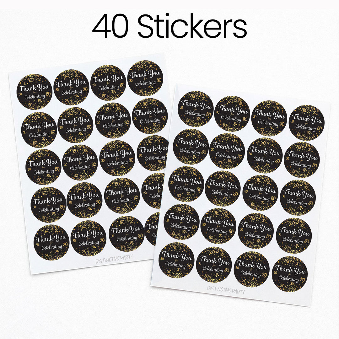 30th Birthday: Black & Gold - Adult Birthday - Thank You Stickers - 40 Stickers
