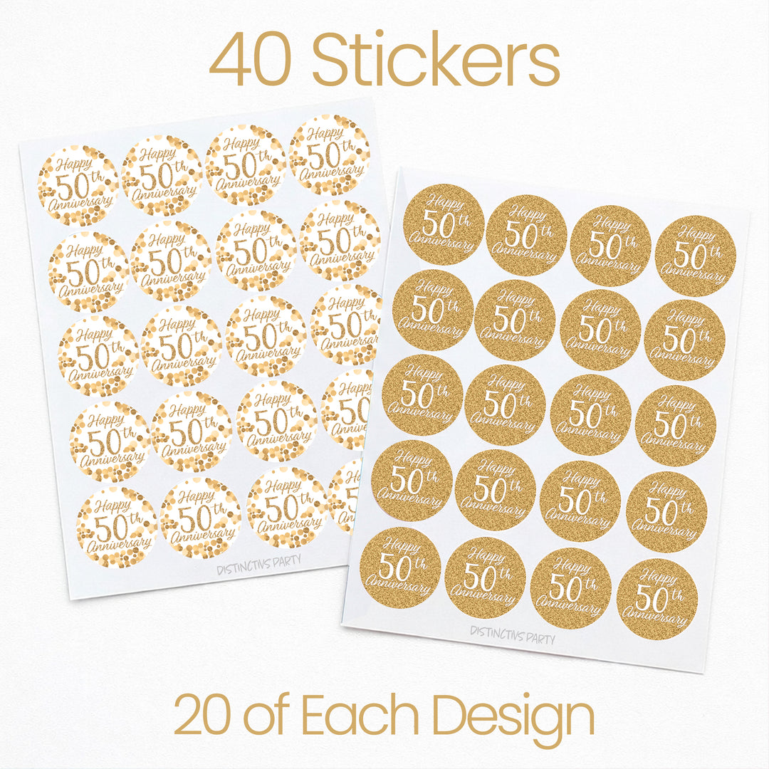 Gold 50th Anniversary: Party Favor Round Labels - 40 Stickers