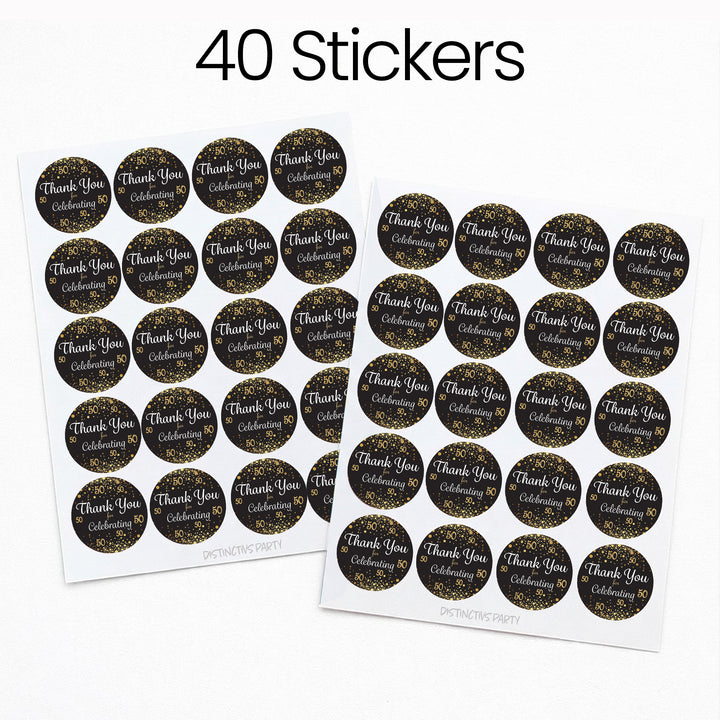 50th Birthday: Black & Gold - Adult Birthday -  Thank You Stickers - 40 Stickers