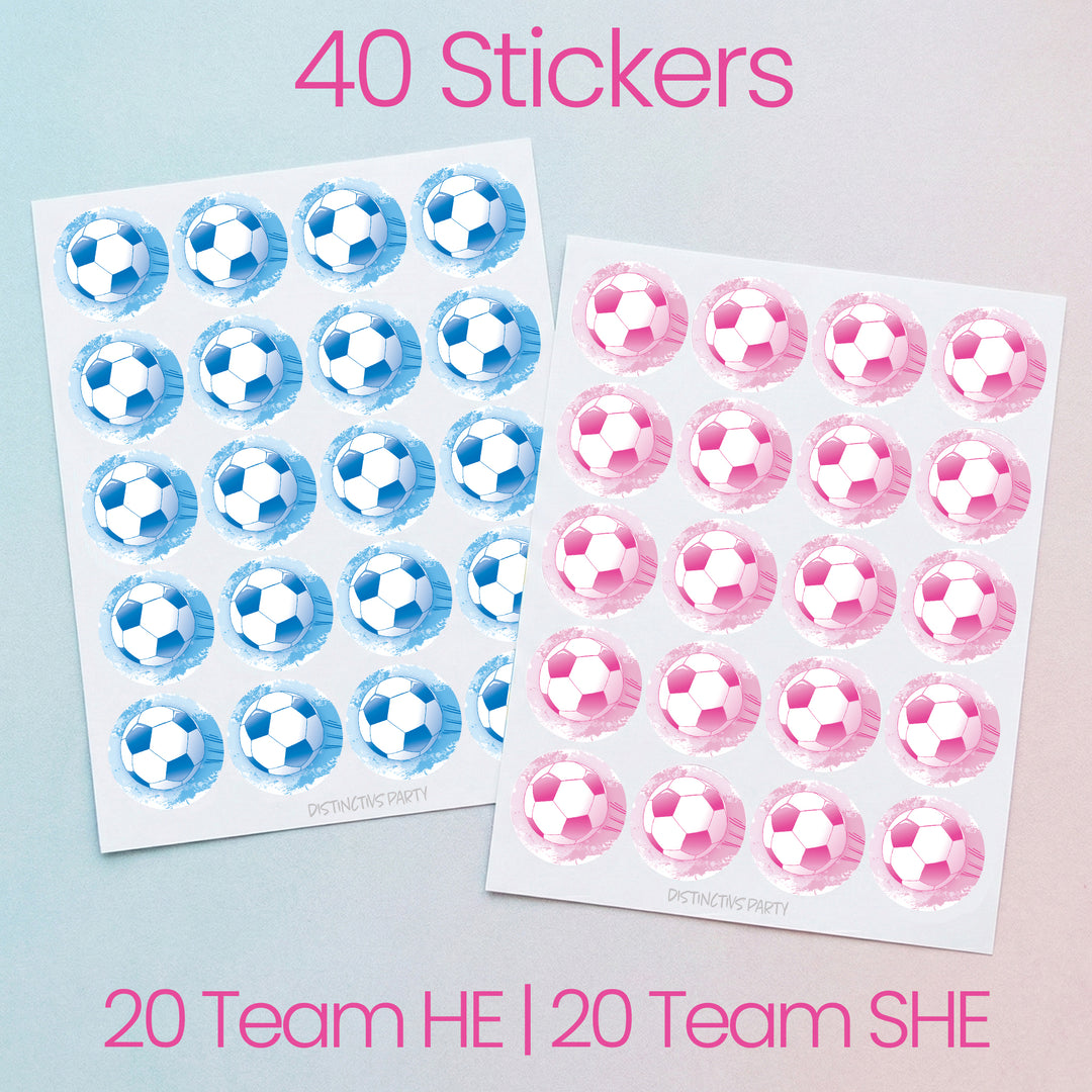 Soccer: Gender Reveal Party - Pink or Blue - 40 Stickers