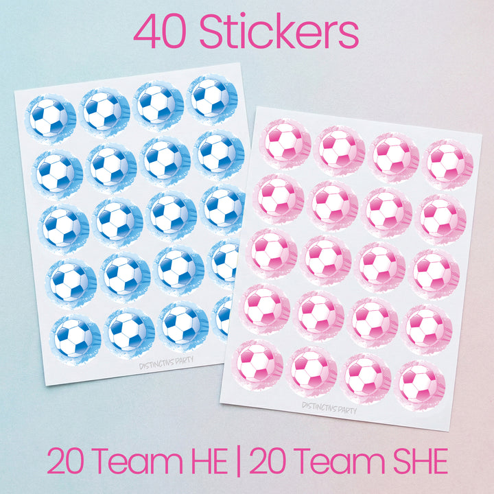Soccer: Gender Reveal Party - Pink or Blue - 40 Stickers
