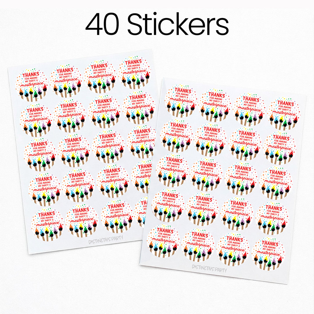 Arte y pintura: Cumpleaños infantil - Etiquetas de agradecimiento - Pintura y fiesta - 1,75 pulgadas - 40 pegatinas