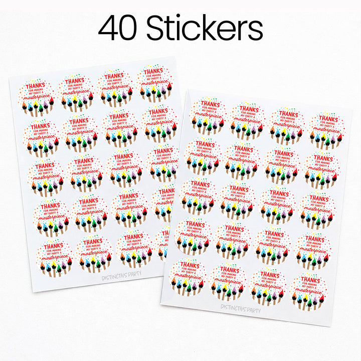 Arte y pintura: Cumpleaños infantil - Etiquetas de agradecimiento - Pintura y fiesta - 1,75 pulgadas - 40 pegatinas