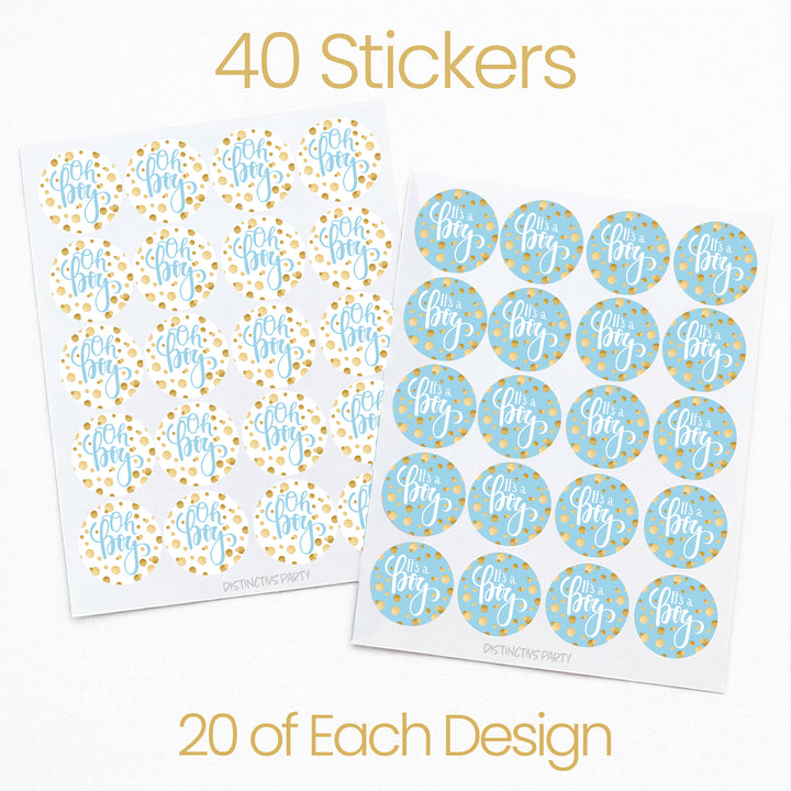Gold Confetti: Blue - It's a  Boy Baby Shower - Round Labels - 40 Stickers
