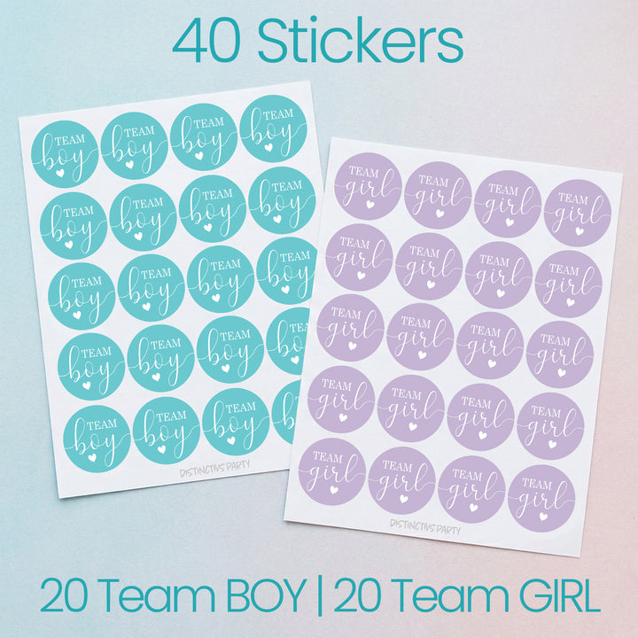 Purple and Teal Gender Reveal Party Stickers – Team Boy or Team Girl – 40 Pack (1.75" Round)