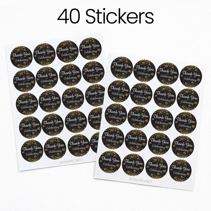 60th Birthday: Black & Gold - Adult Birthday - Thank You Stickers - 40 Stickers