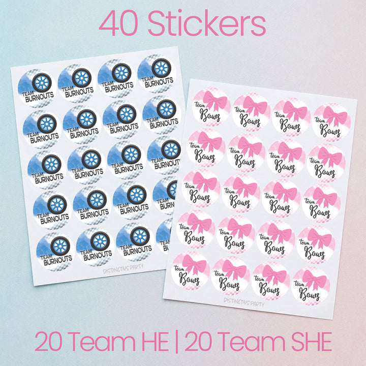 Burnouts or Bows: Gender Reveal Party - Team Bows or Team Burnouts - 40 Stickers