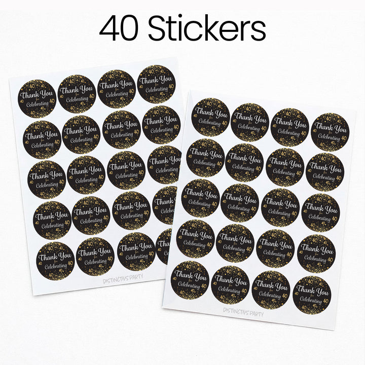 40th Birthday: Black & Gold - Adult Birthday -  Thank You Stickers - 40 Stickers