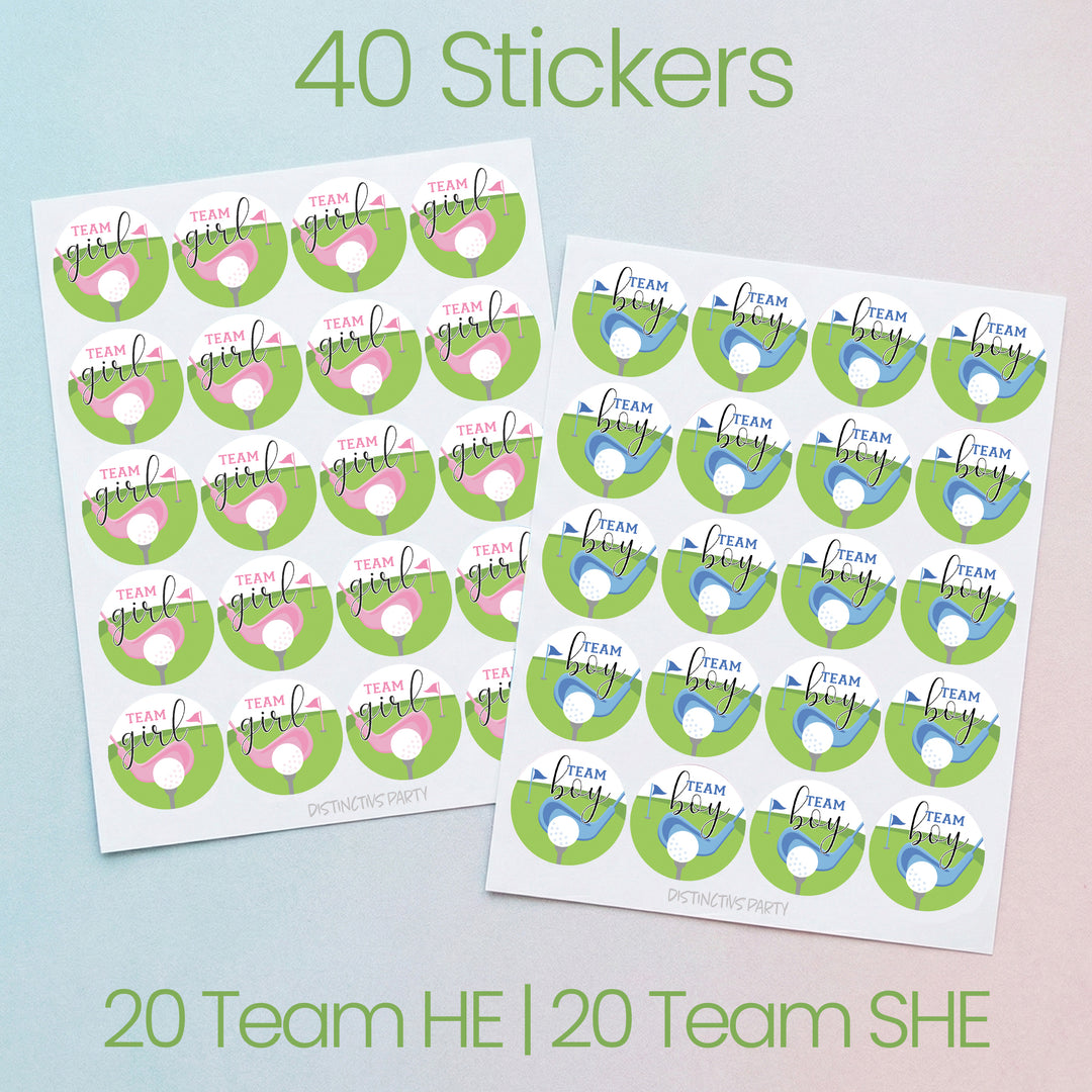 Golf Gender Reveal Party - Team Boy or Team Girl Stickers - 40 Pack