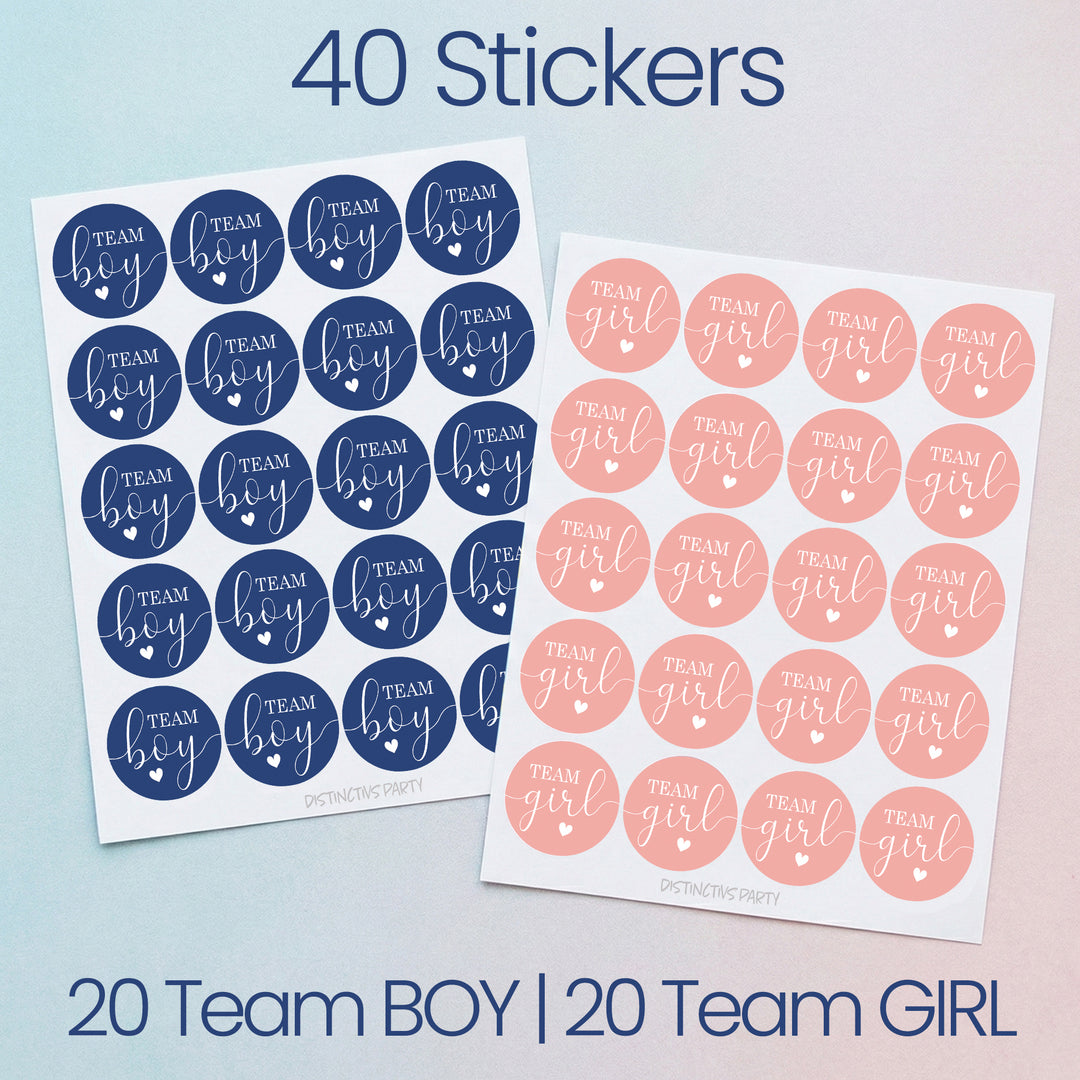 Blush and Navy Gender Reveal Party Stickers – Team Boy or Team Girl – 40 Pack (1.75" Round)