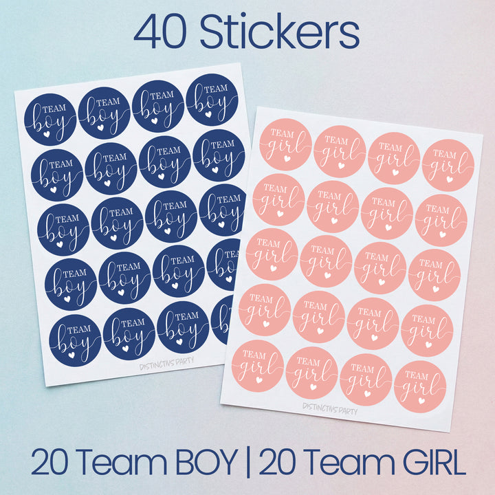 Blush and Navy Gender Reveal Party Stickers – Team Boy or Team Girl – 40 Pack (1.75" Round)