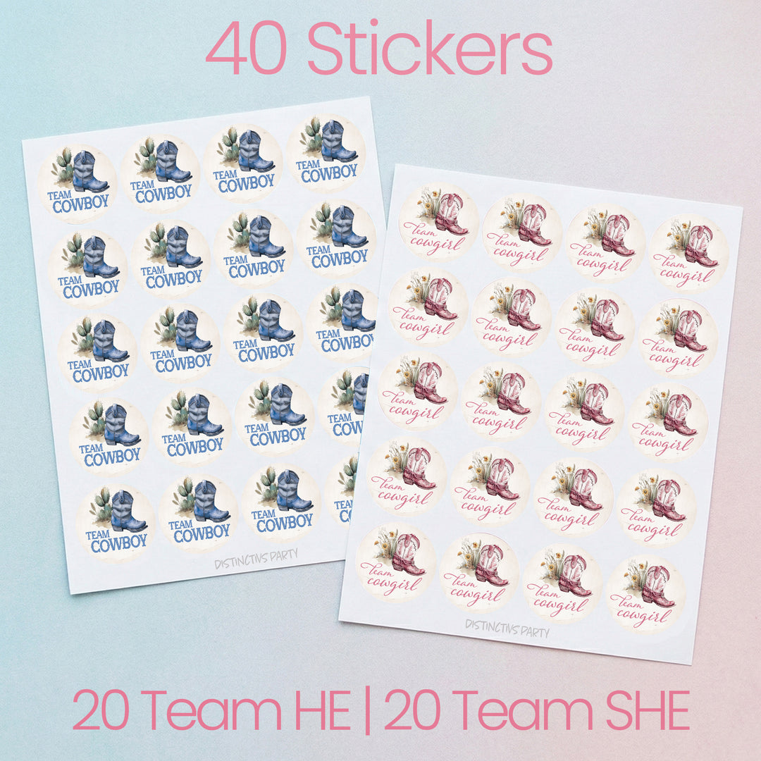 Western Baby: Gender Reveal Party - Team Cowboy or Team Cowgirl - 40 Stickers