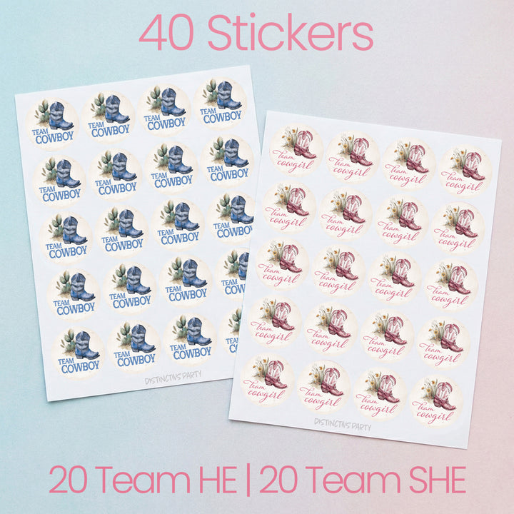 Western Baby: Gender Reveal Party - Team Cowboy or Team Cowgirl - 40 Stickers