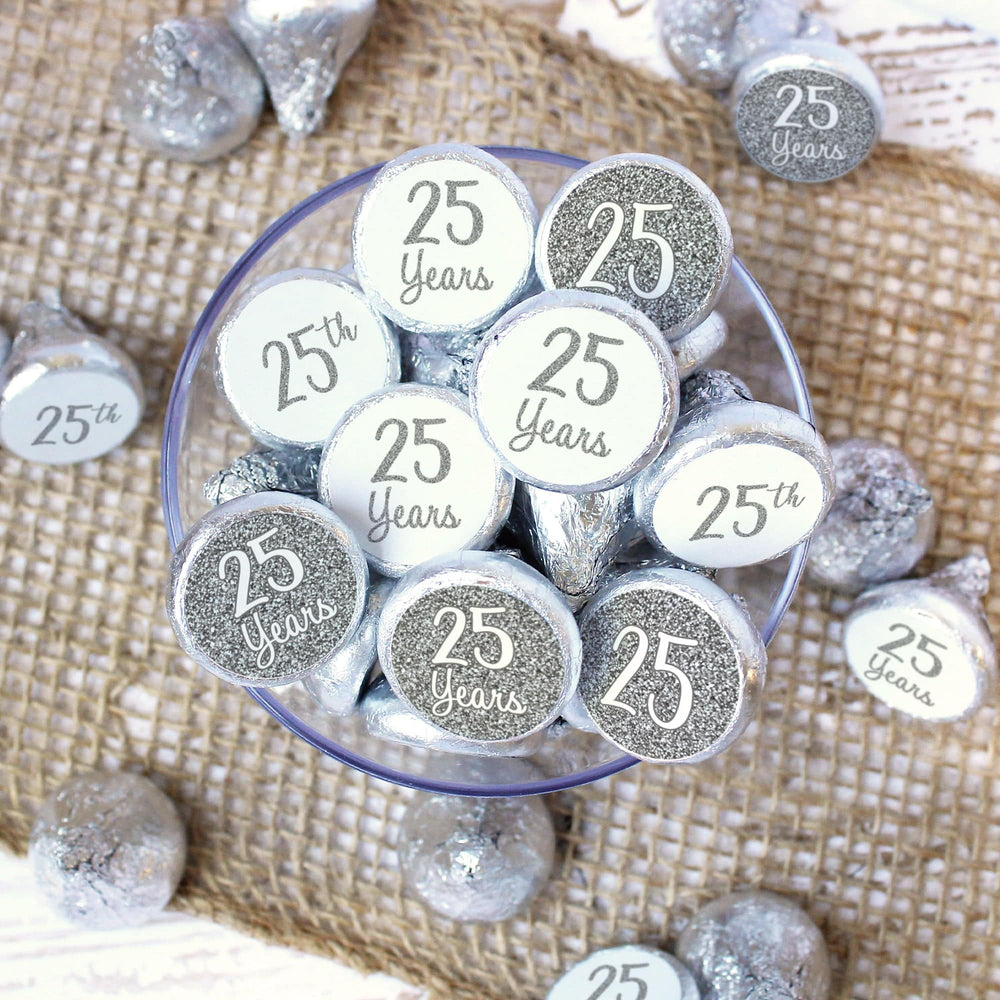 Silver 25th Anniversary Party Favor Stickers - 180 Count - Distinctivs Party