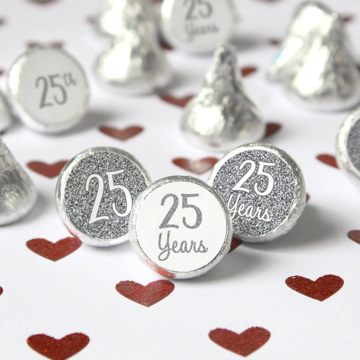 Silver 25th Anniversary Party Favor Stickers - 180 Count