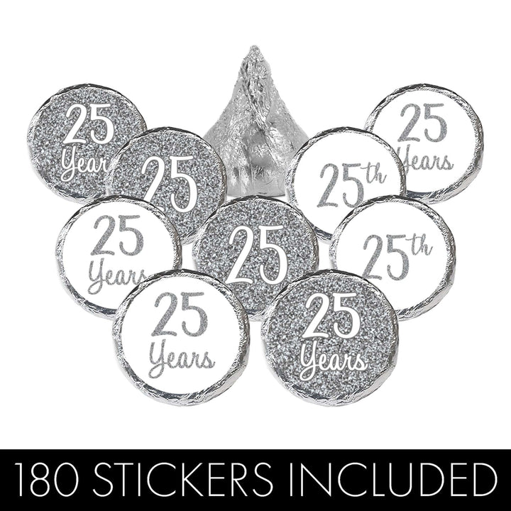 Silver 25th Anniversary Party Favor Stickers - 180 Count