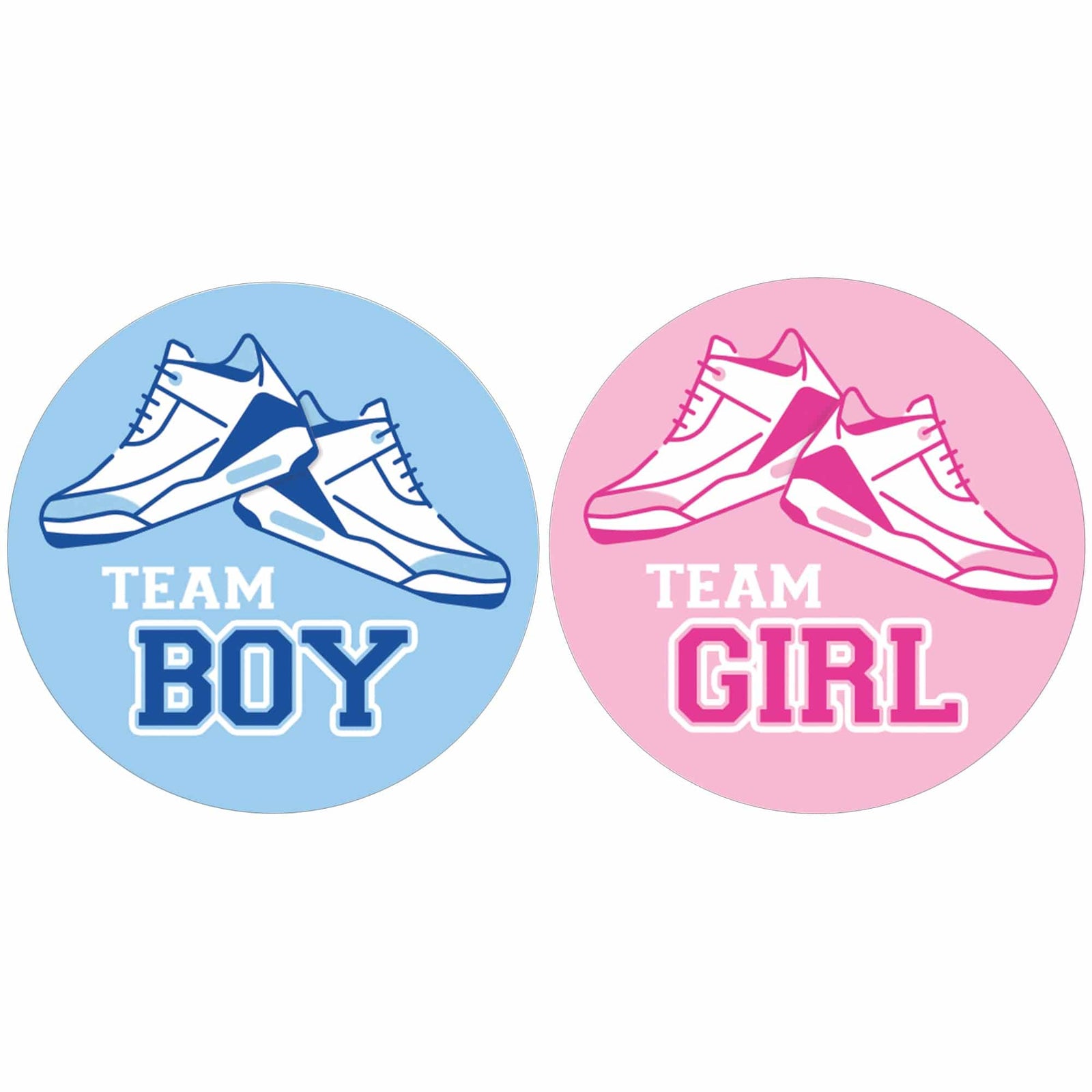 Sneakers: Gender Reveal Party - Team Boy or Team Girl - 40 Stickers - Distinctivs Party