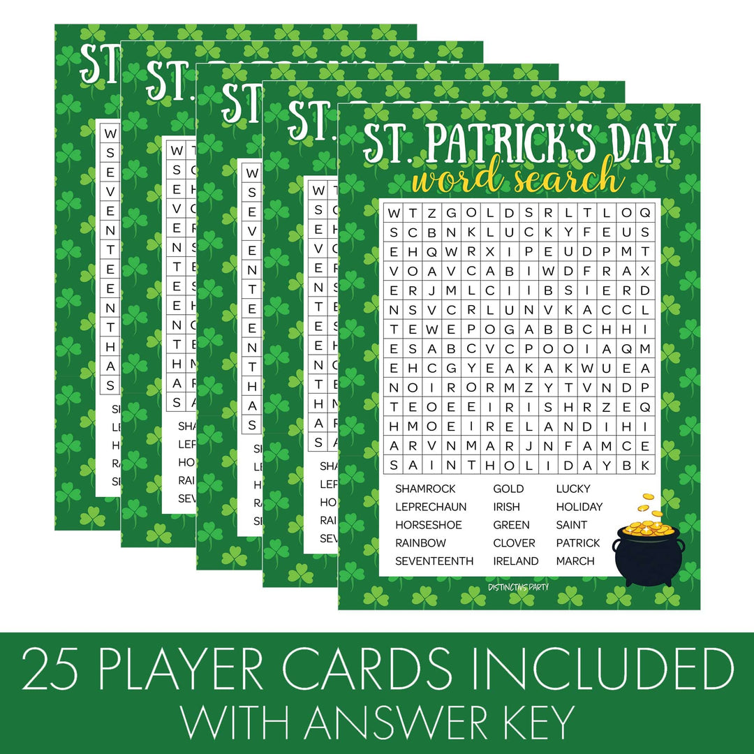 St. Patrick's Day Game: Word Search Classroom Party Game - 25 Player Cards