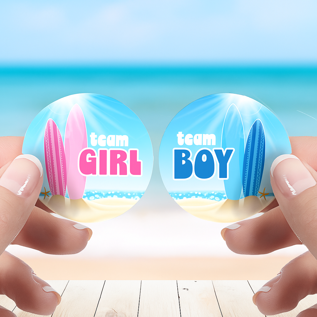 Baby on Board: Gender Reveal Party - Team Boy or Team Girl, Surf Themed - 40 Stickers