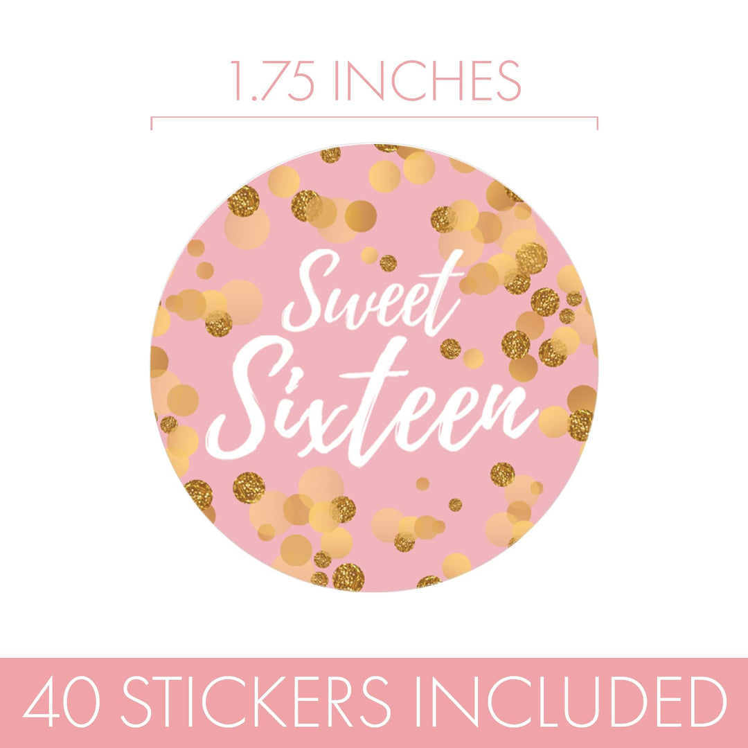 Sweet 16: Pink & Gold - Birthday Party Favor Stickers - 40 Stickers - Distinctivs Party