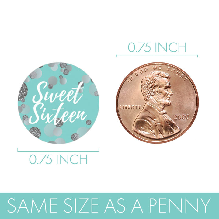 Sweet 16: Teal & Silver - Birthday Party Favor Stickers - Fits on Hershey's Kisses - 180 Stickers - Distinctivs Party