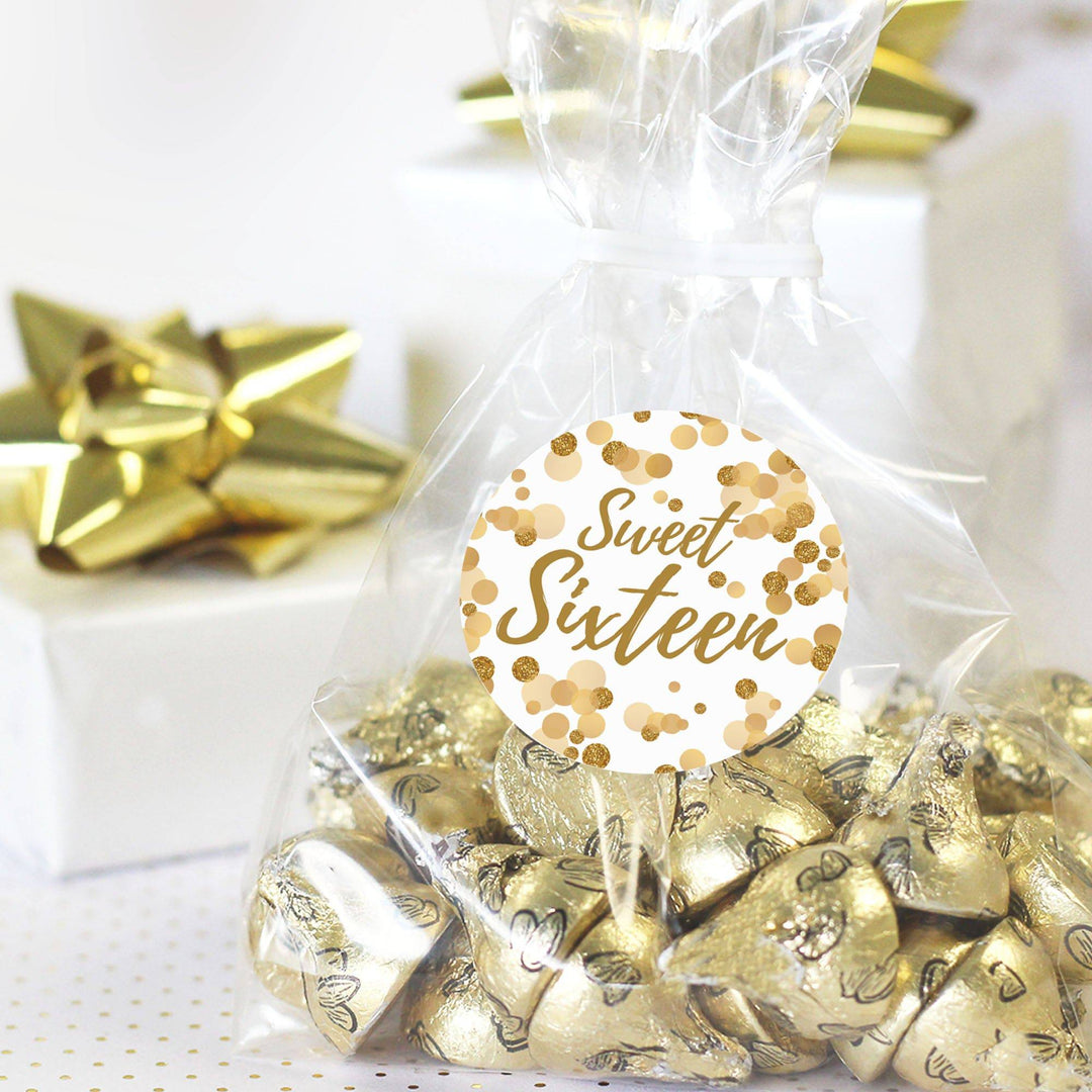 Sweet 16: White & Gold - Birthday Party Favor Stickers - 40 Stickers - Distinctivs Party