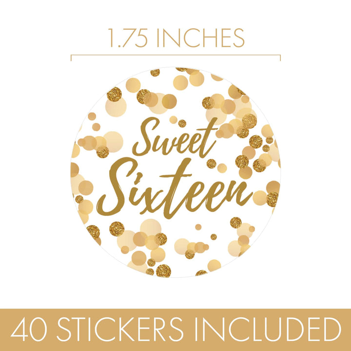 Sweet 16: White & Gold - Birthday Party Favor Stickers - 40 Stickers - Distinctivs Party