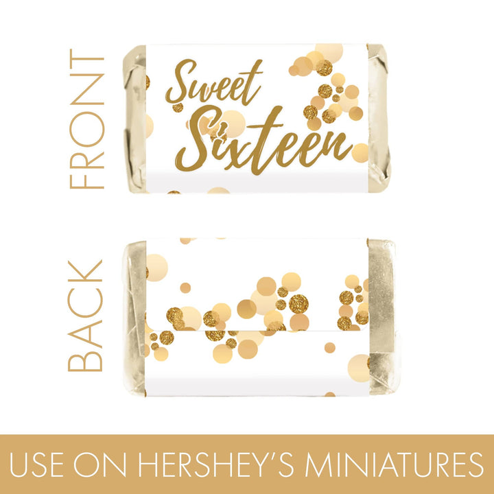 Sweet 16: White & Gold - Birthday Party Mini Candy Bar Wrappers - 45 Stickers - Distinctivs Party