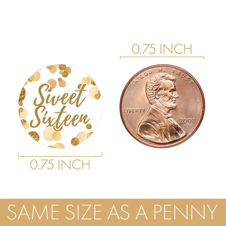 Sweet 16: White & Gold - Birthday Party Party Favor Stickers - Fits on Hershey's Kisses - 180 Stickers - Distinctivs Party