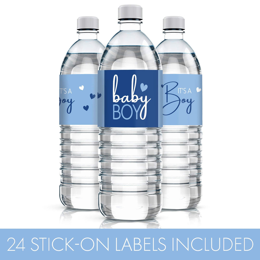 Sweet Baby Boy: Blue - Baby Shower Water Bottle Labels - 24 Waterproof Stickers