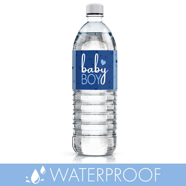 Sweet Baby Boy: Azul - Etiquetas para botellas de agua para baby shower - 24 pegatinas impermeables