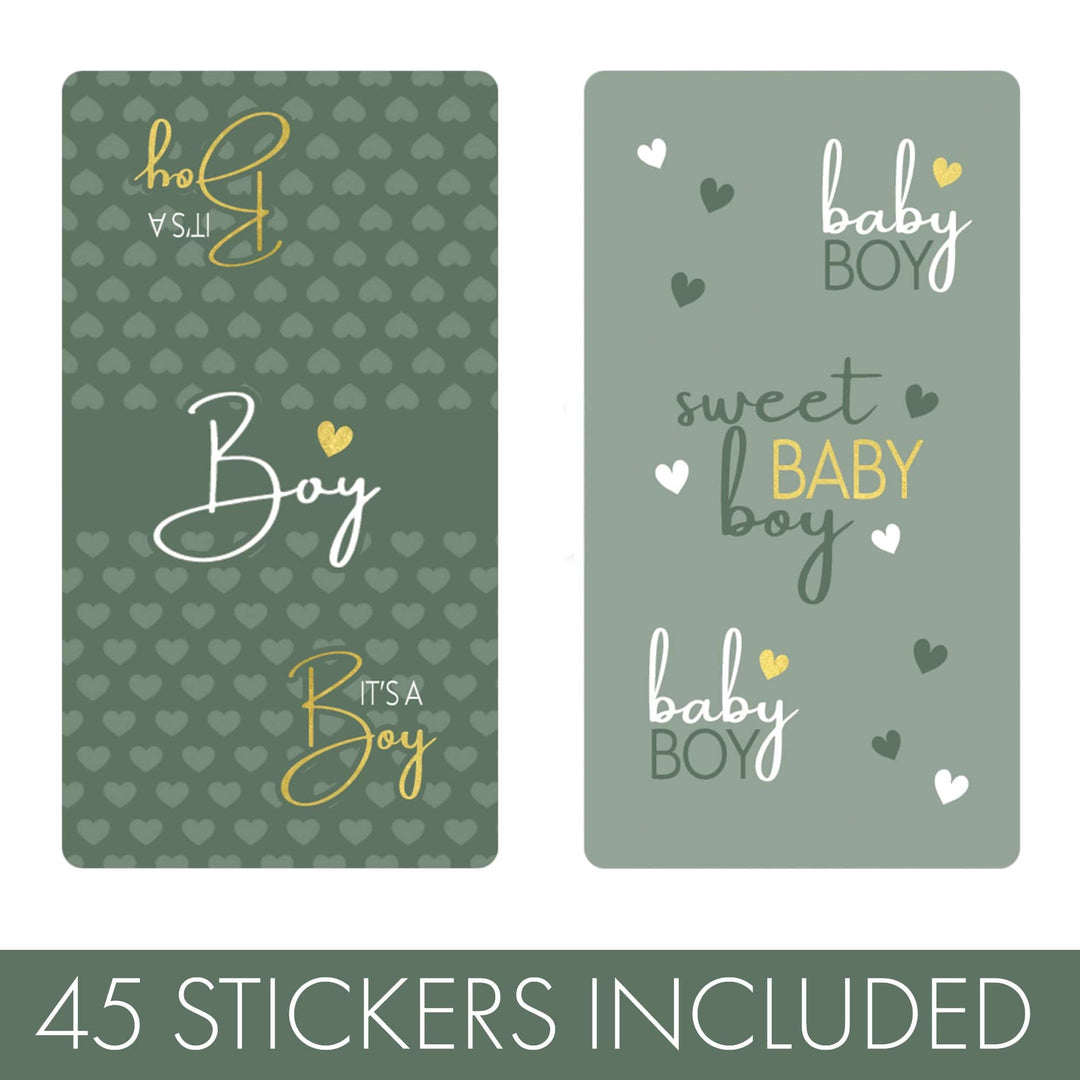 Sweet Baby Boy: Green -  It’s a Boy Baby Shower Mini Candy Bar Labels  45 Stickers - Distinctivs Party
