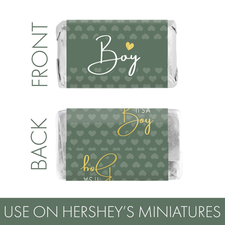 Sweet Baby Boy: Green -  It’s a Boy Baby Shower Mini Candy Bar Labels  45 Stickers - Distinctivs Party
