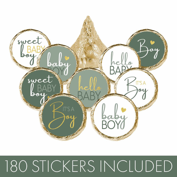 Sweet Baby Boy: Green -  It’s a Boy Baby Shower Party Favor Stickers -180 Stickers - Distinctivs Party