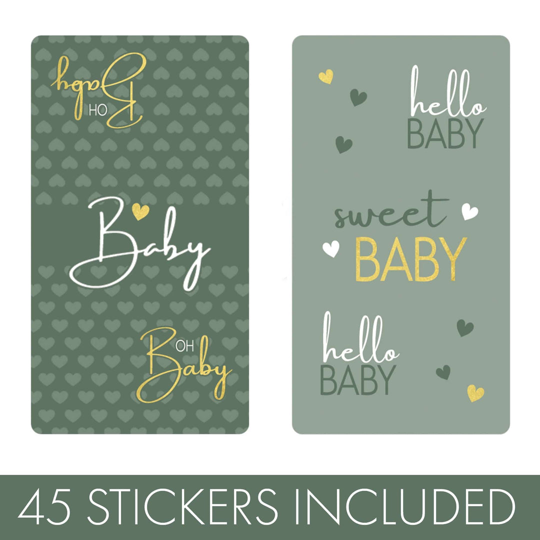 Sweet Baby Gender Neutral: Green - Baby Shower Mini Candy Bar Labels -45 Stickers - Distinctivs Party
