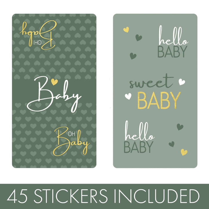 Sweet Baby Gender Neutral: Green - Baby Shower Mini Candy Bar Labels -45 Stickers - Distinctivs Party