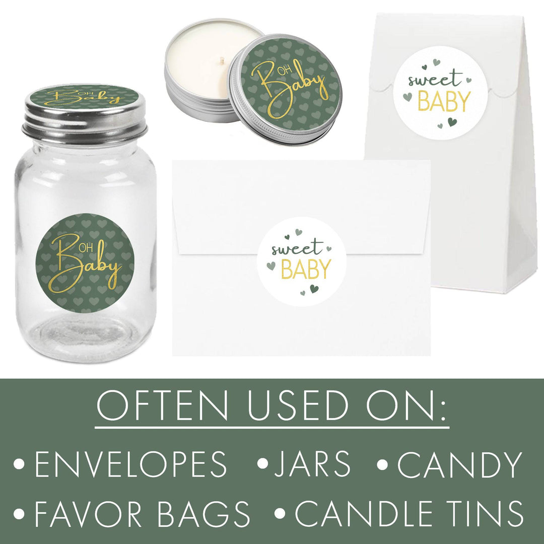 Sweet Baby Gender Neutral: Green- Baby Shower Party Favor Stickers - 40 Labels - Distinctivs Party