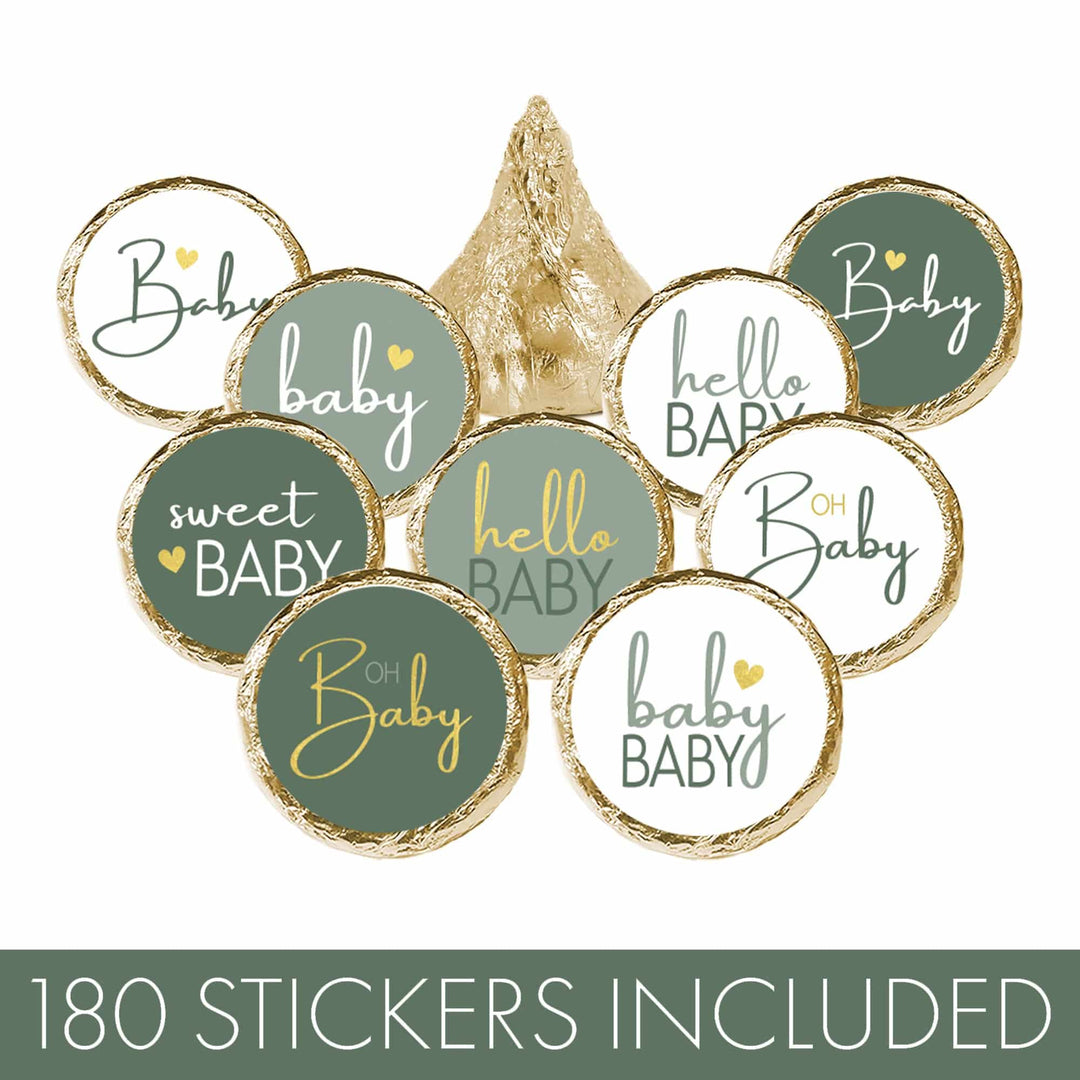 Sweet Baby Gender Neutral: Green- Baby Shower  Stickers - Fits on Hershey's Kisses - 180 Pack - Distinctivs Party