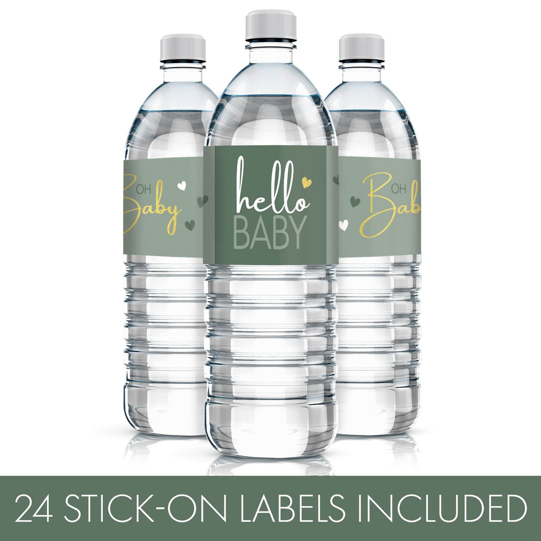 Sweet Baby Gender Neutral: Green - Baby Shower Water Bottle Labels - 24 Stickers - Distinctivs Party