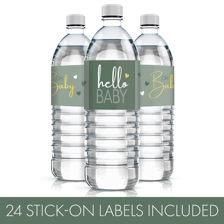 Sweet Baby Gender Neutral: Green - Baby Shower Water Bottle Labels - 24 Stickers - Distinctivs Party