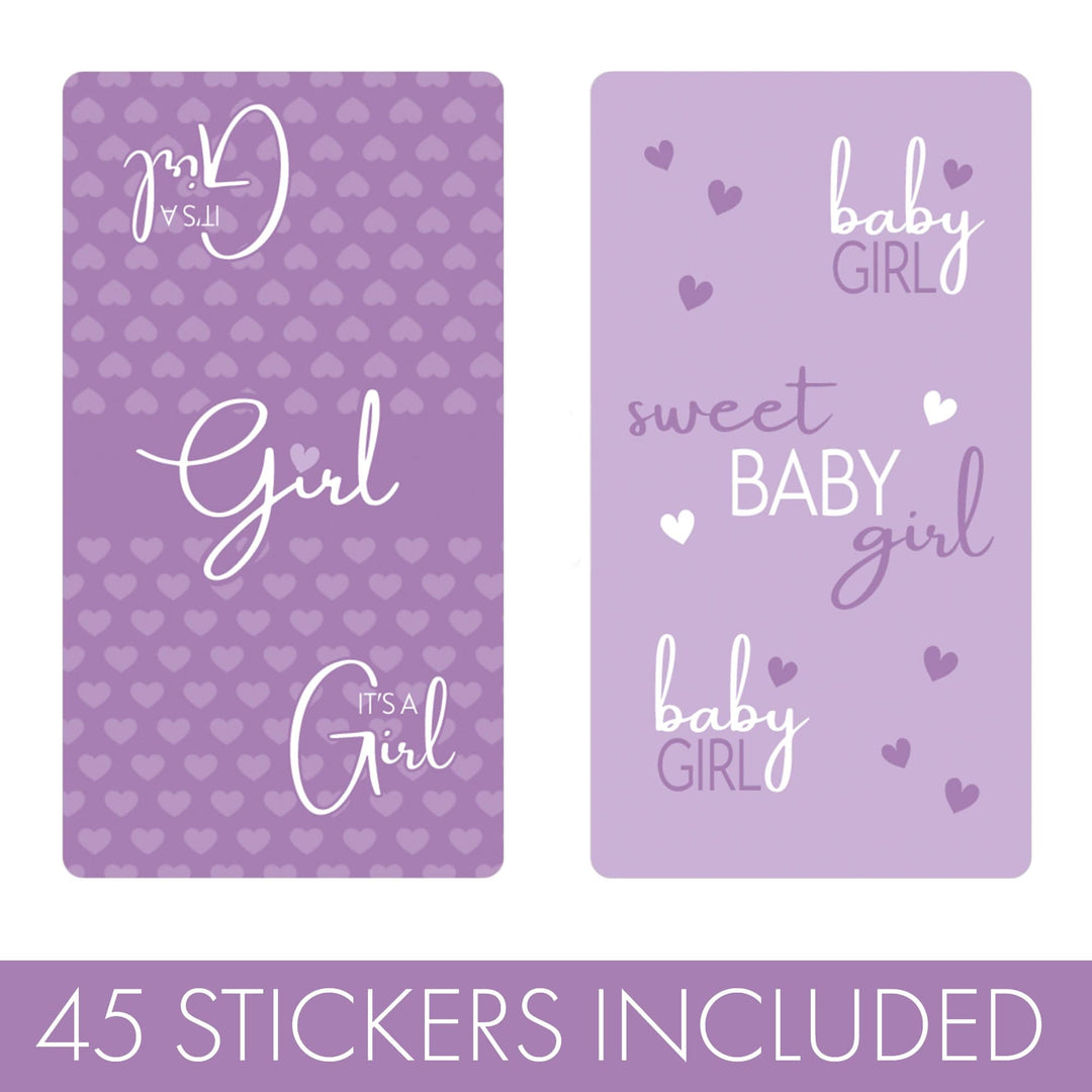 Sweet Baby Girl: Purple - Baby Shower Mini Candy Bar Labels -45 Stickers - Distinctivs Party
