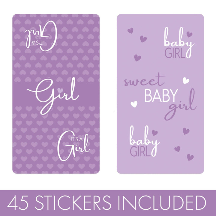 Sweet Baby Girl: Purple - Baby Shower Mini Candy Bar Labels -45 Stickers - Distinctivs Party