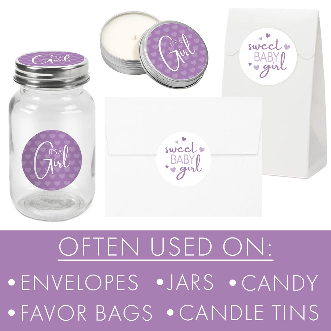 Sweet Baby Girl: Purple - Baby Shower Party Favor Stickers - 40 Labels - Distinctivs Party