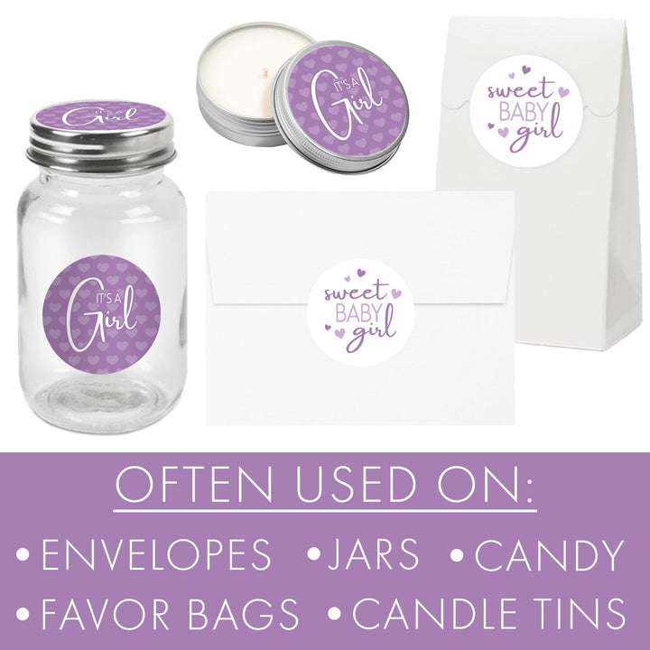 Sweet Baby Girl: Purple - Baby Shower Party Favor Stickers - 40 Labels - Distinctivs Party