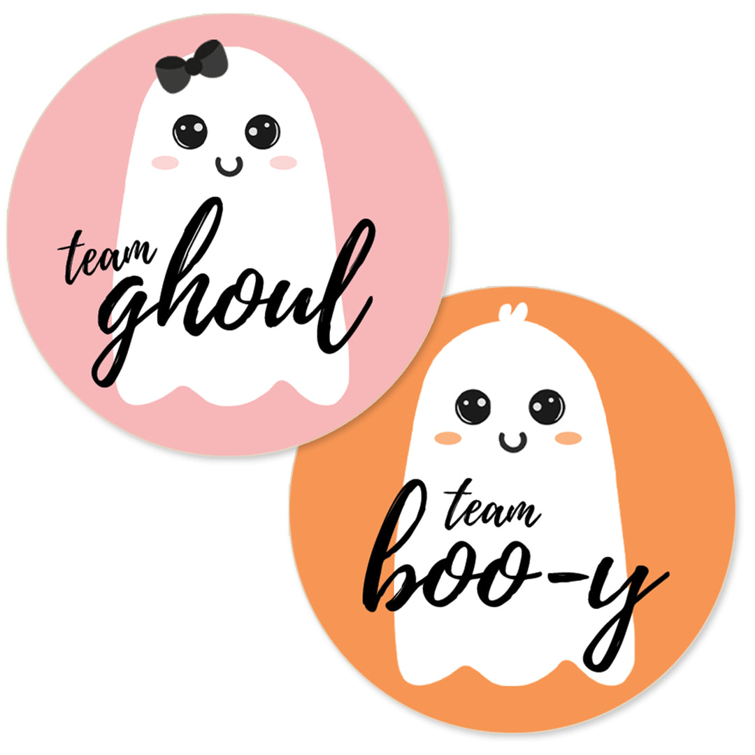 Little Boo Ghost Gender Reveal Stickers - Orange Team Boo-y or Pink Team Ghoul - 40 Count