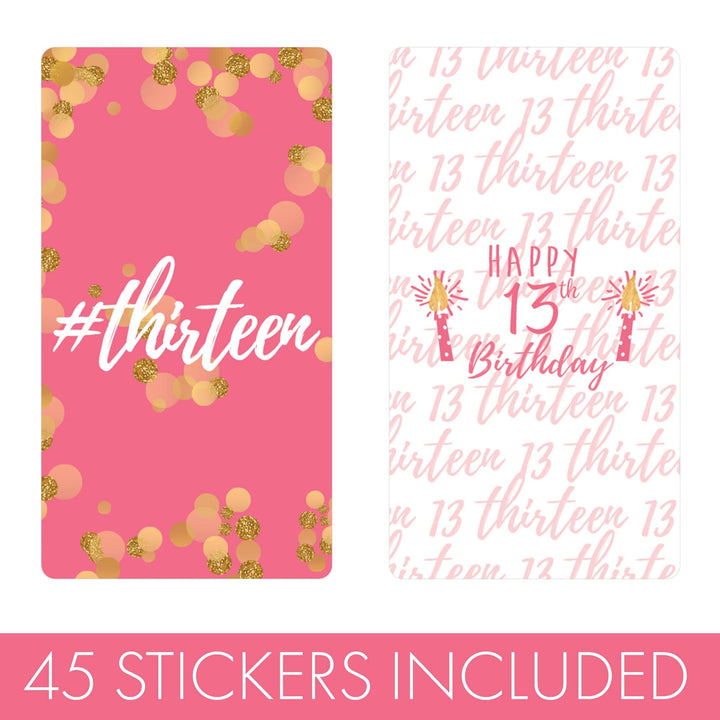 Thirteenth Birthday: Gold Confetti Pink & Gold - Mini Candy Bar Labels - Fits Hershey® Miniatures - 45 Stickers