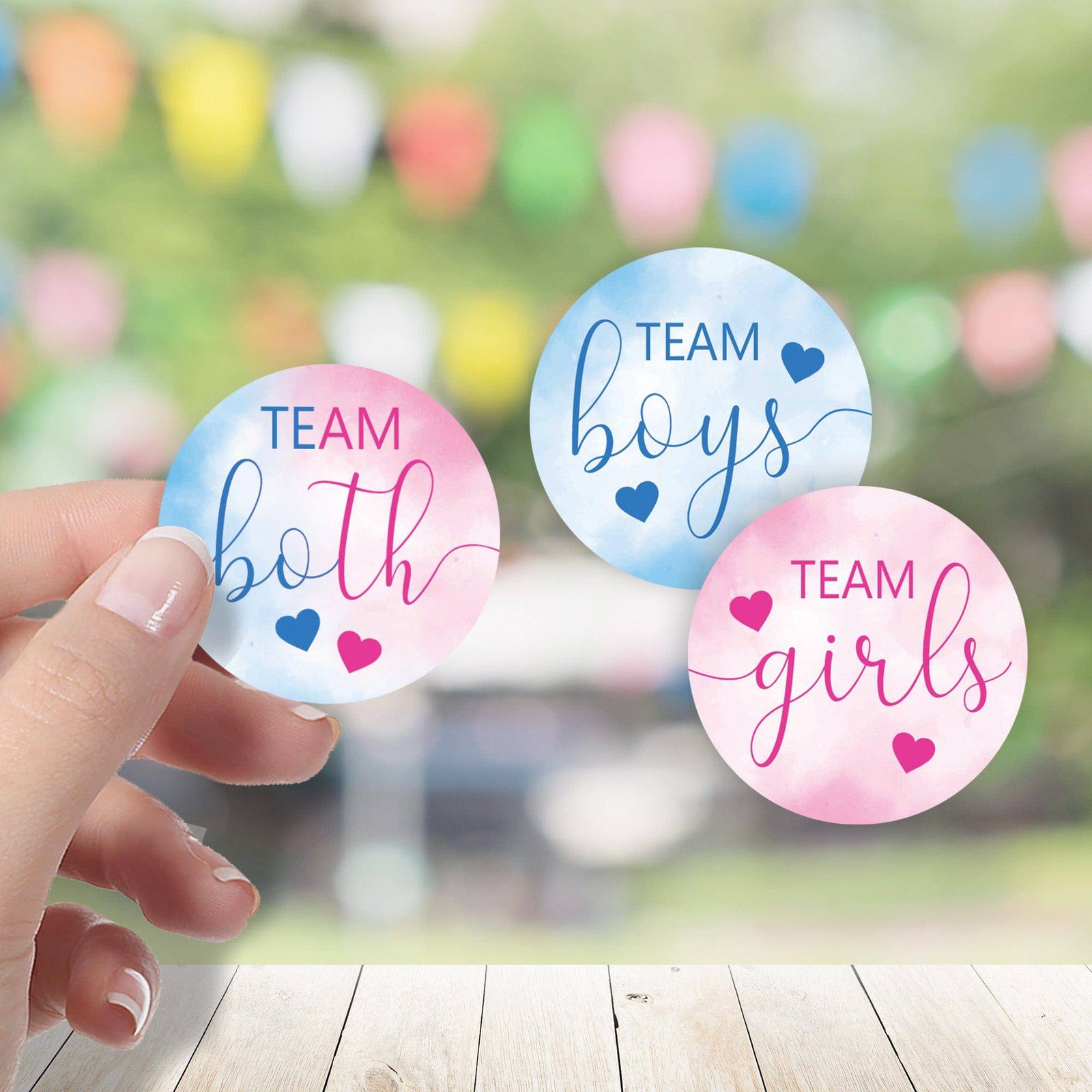 Twins: Gender Reveal Party - Team Boys, Team Girls, or Team Both - 40 Stickers - Distinctivs Party