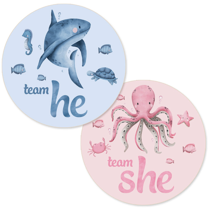 Under the Sea: Gender Reveal Party - Team He or Team She - 40 Stickers