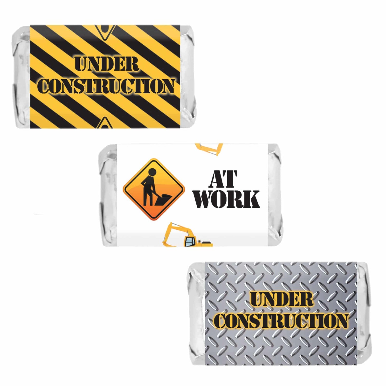 Under Construction: Kid's Birthday -  Hershey's Miniatures Candy Bar Wrappers Stickers - 45 Stickers - Distinctivs Party