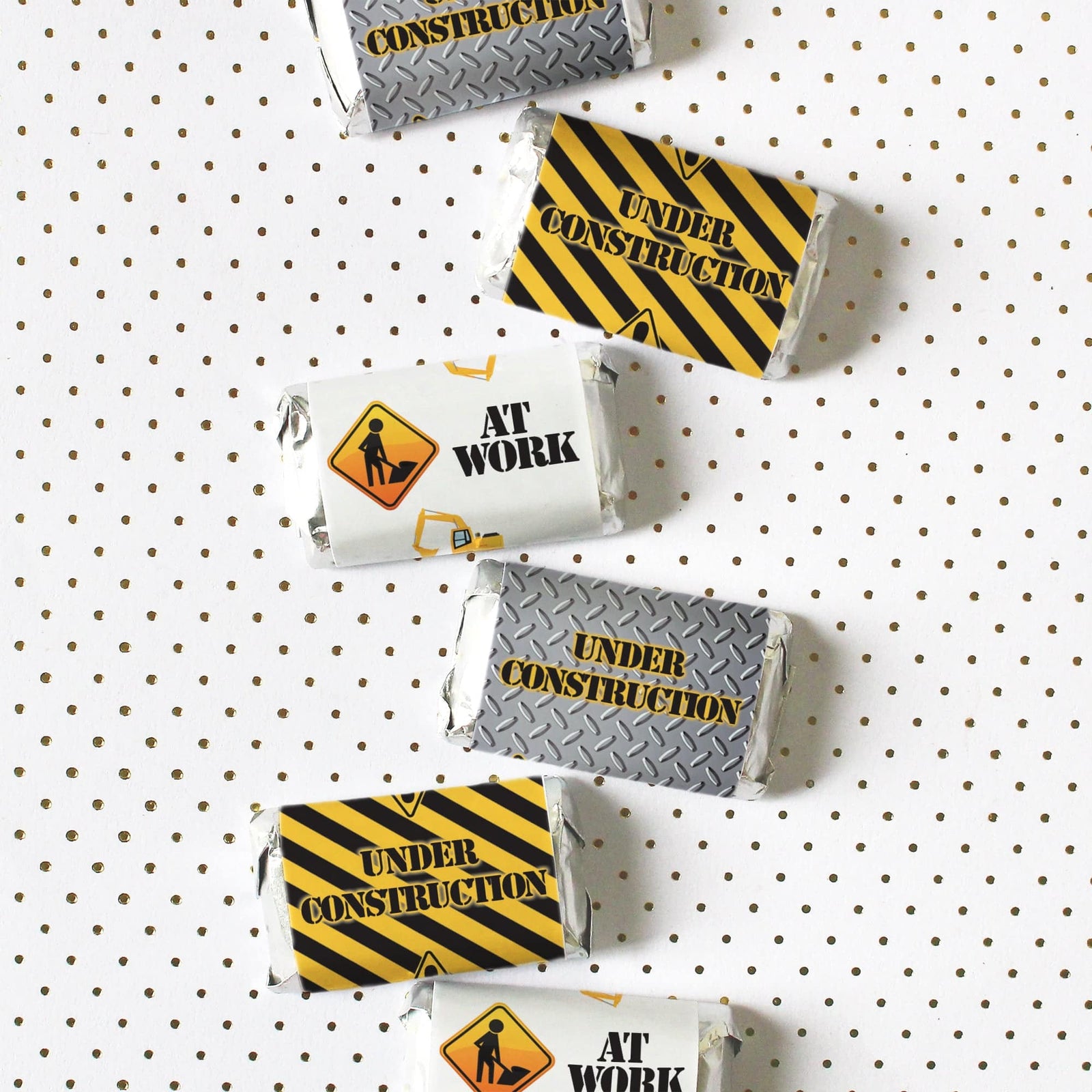 Under Construction: Kid's Birthday -  Hershey's Miniatures Candy Bar Wrappers Stickers - 45 Stickers - Distinctivs Party